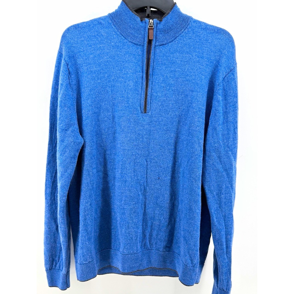 Hart Schaffner Marx Men's 1/4 Zip Mock Neck Knit Merino Wool Sweater Blue size L